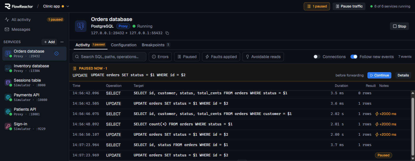 An UPDATE on orders waiting under Paused now, with 1 paused in the title bar and the sidebar